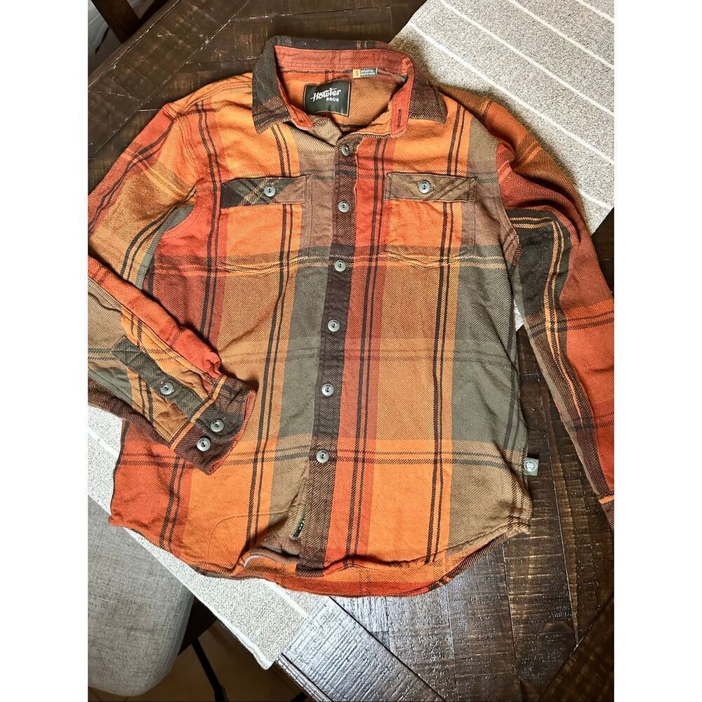 Howler Brothers Rodanthe Blanket Flannel Orange and Brown Plaid Mens Small